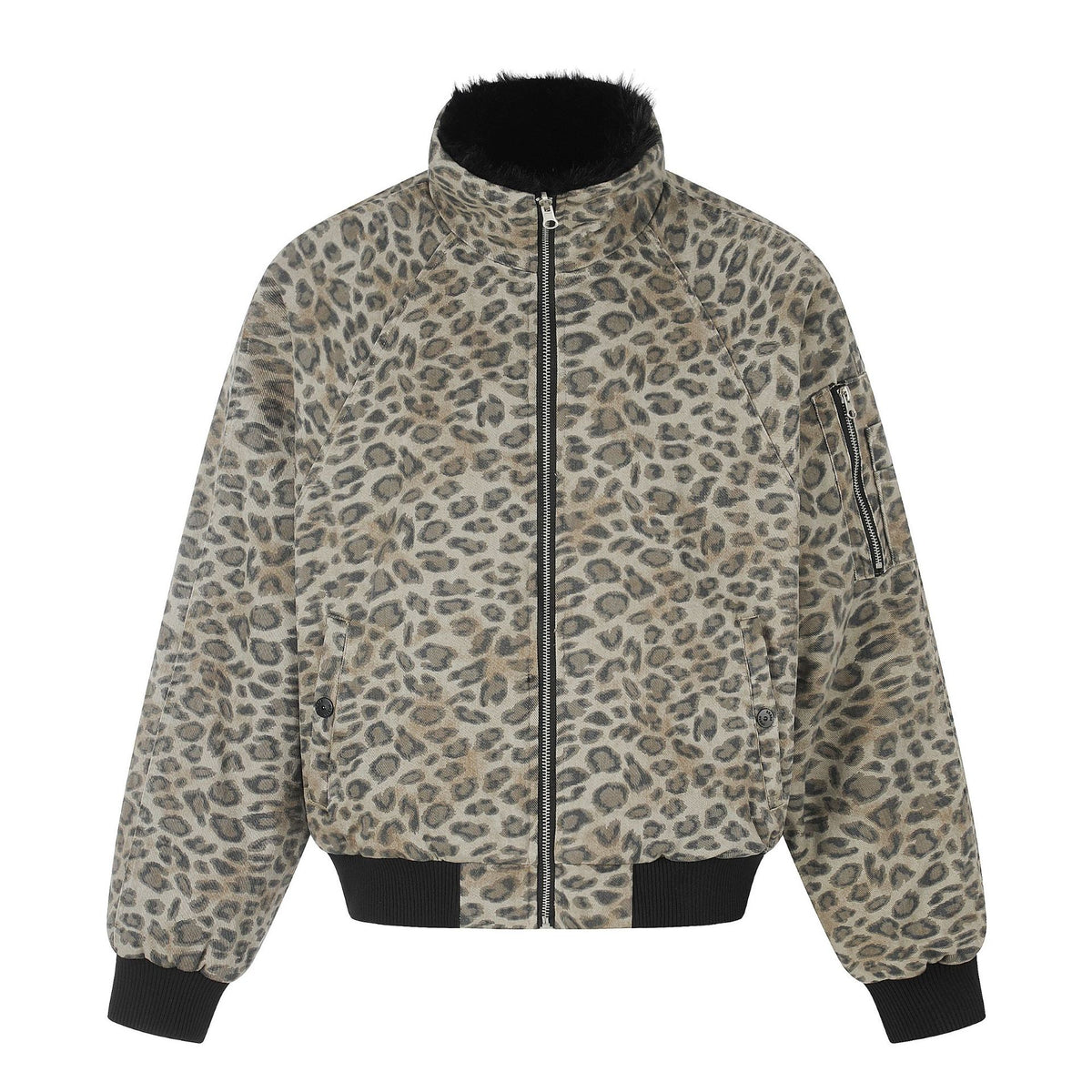 Leopard Print Reversible Stand Collar Cotton Jacket