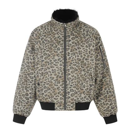 Leopard Print Reversible Stand Collar Cotton Jacket