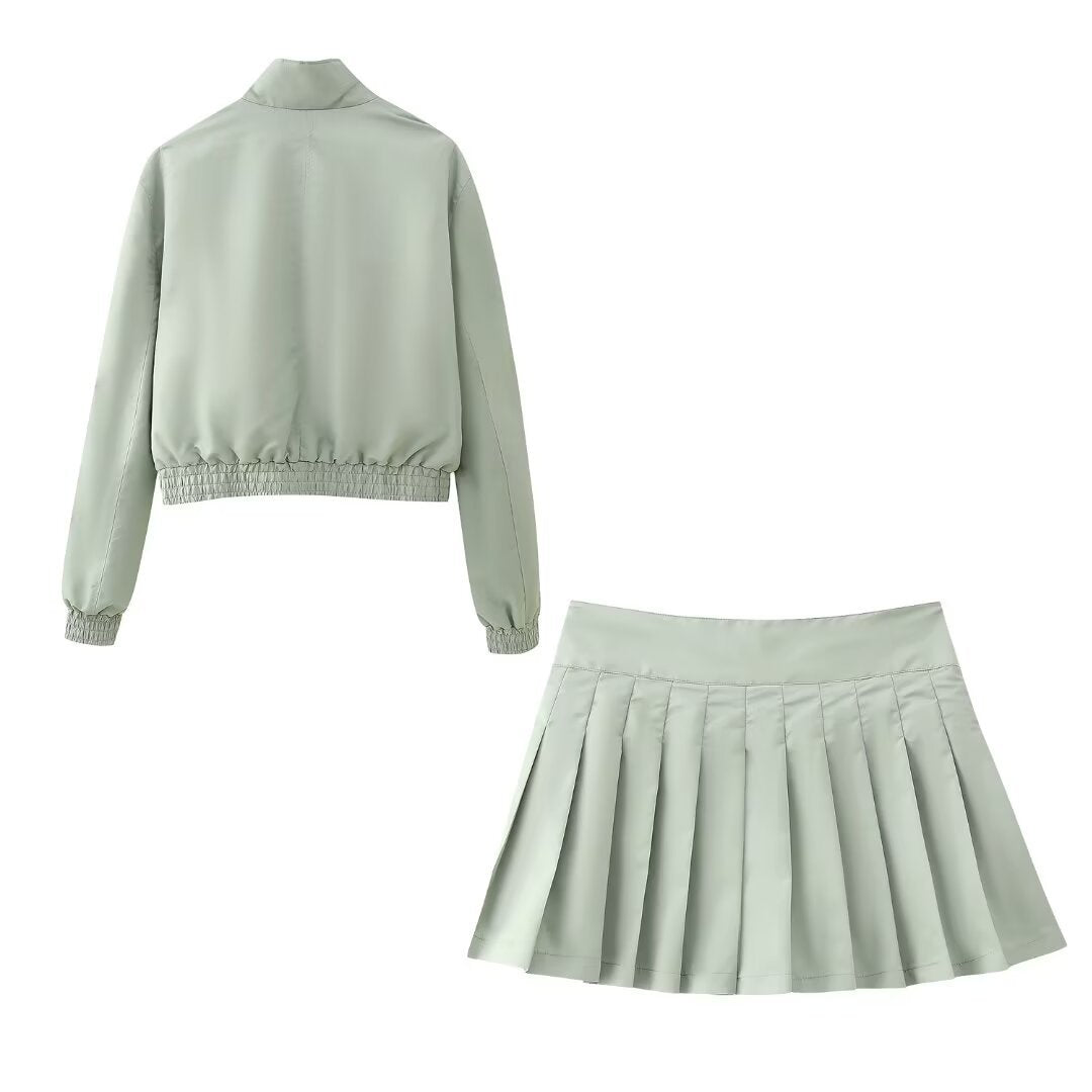 zipper jacket+pants skirt set