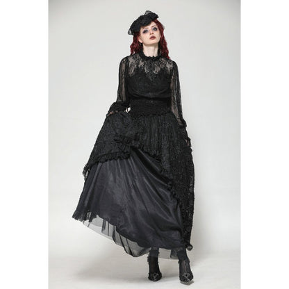 Dark in Love Aoife Black Hollow Lace Elastic Pleated Waist Eyelash Lace Cuff Top