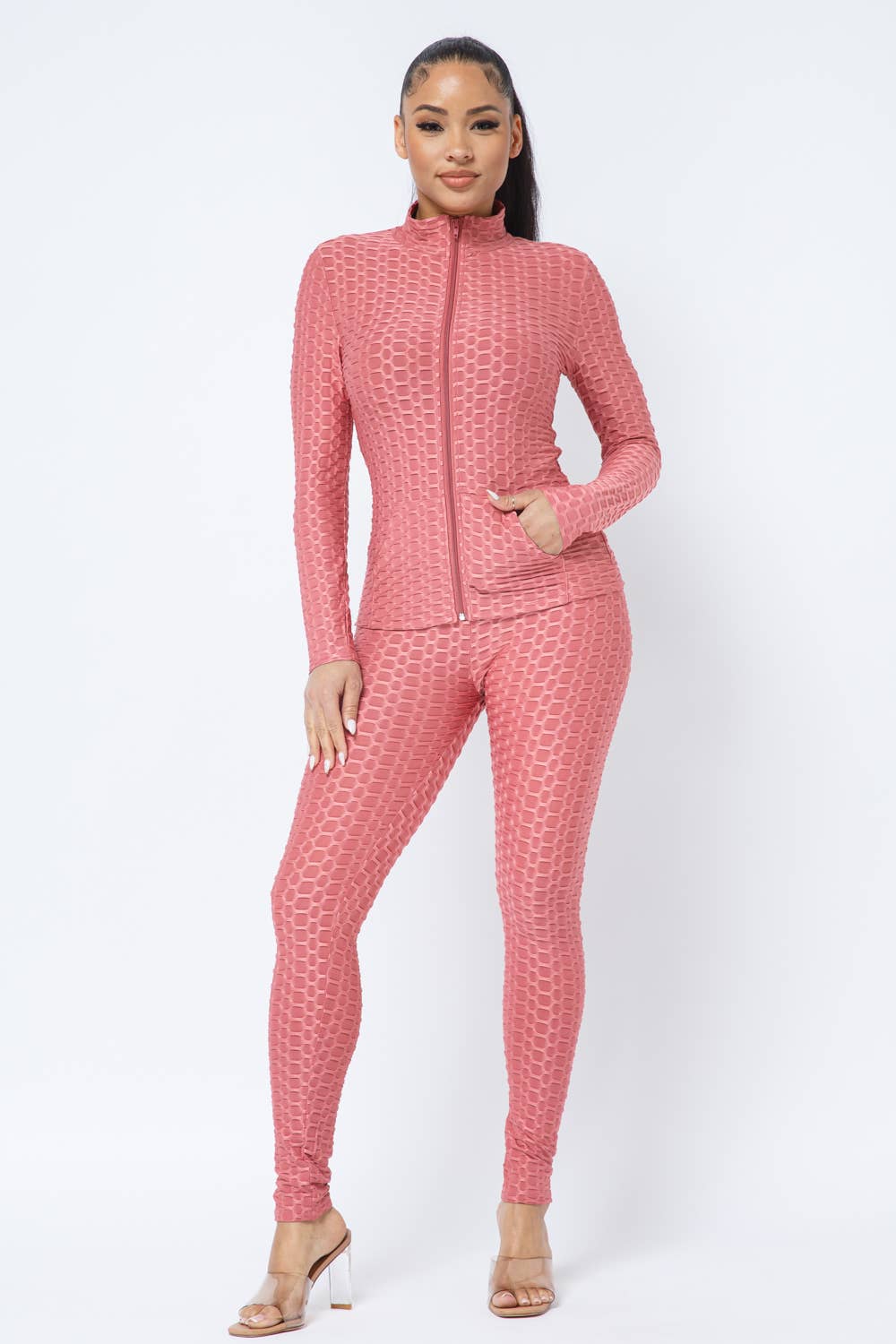 Ensemble Veste et Legging avec Poches Latérales Zippées Nid d'Abeille