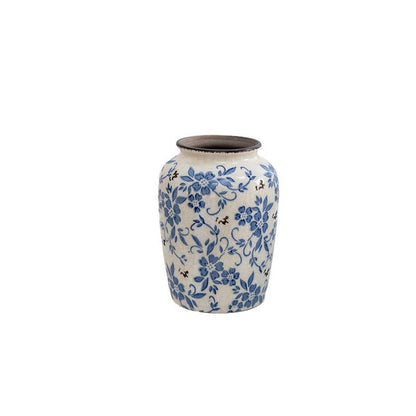 Nouveau vase en céramique de style chinois, bleu et blanc, ornement vintage craquelé pour salon