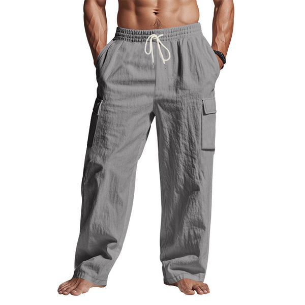 Men's Workwear Multi-pocket Straight Linen Pants