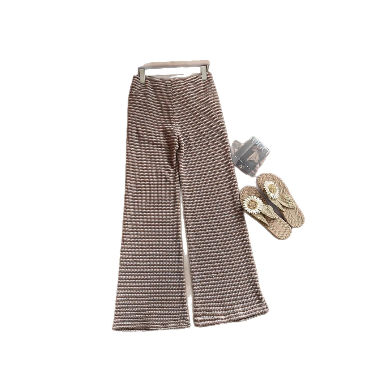 Loose striped drawstring waistband pocket casual pants