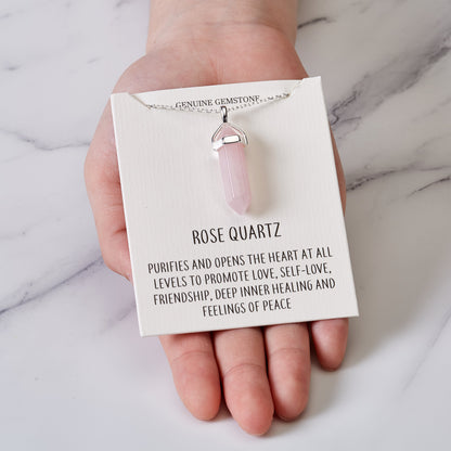 Rose Quartz Gemstone Necklace with Quote Card