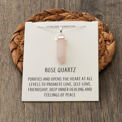 Rose Quartz Gemstone Necklace with Quote Card