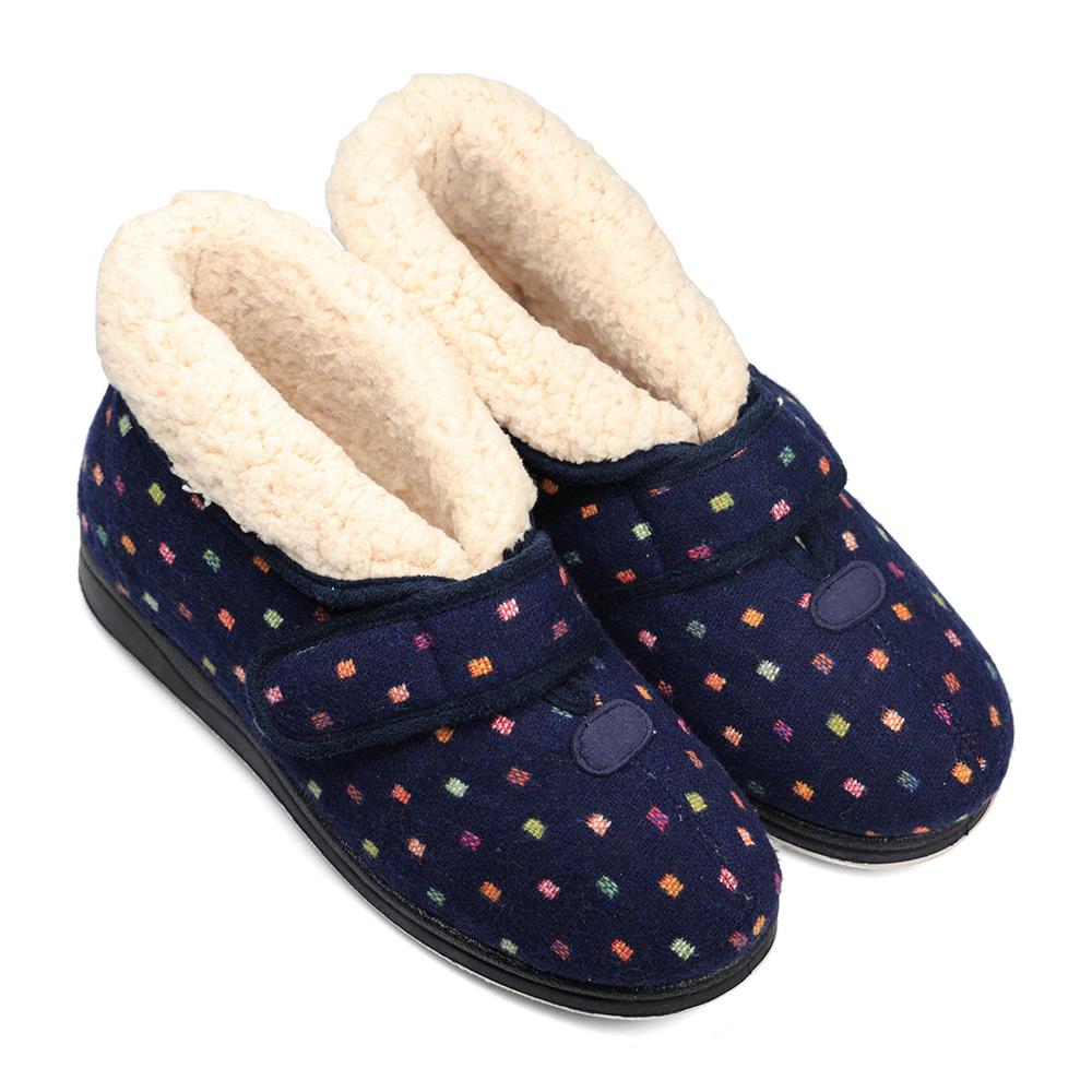 Padders + Ladies Slippers Dual Fit 4E/6E & 6E BESS - Navy Woven Spot