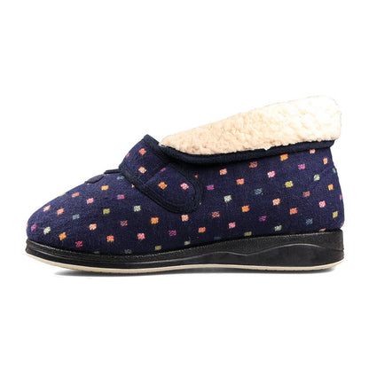 Padders + Ladies Slippers Dual Fit 4E/6E & 6E BESS - Navy Woven Spot