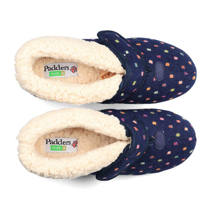 Padders + Ladies Slippers Dual Fit 4E/6E & 6E BESS - Navy Woven Spot