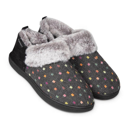Padders Ladies Slippers 2E Side Stitched Washable DORA - CHARCOAL WOVEN SPOT