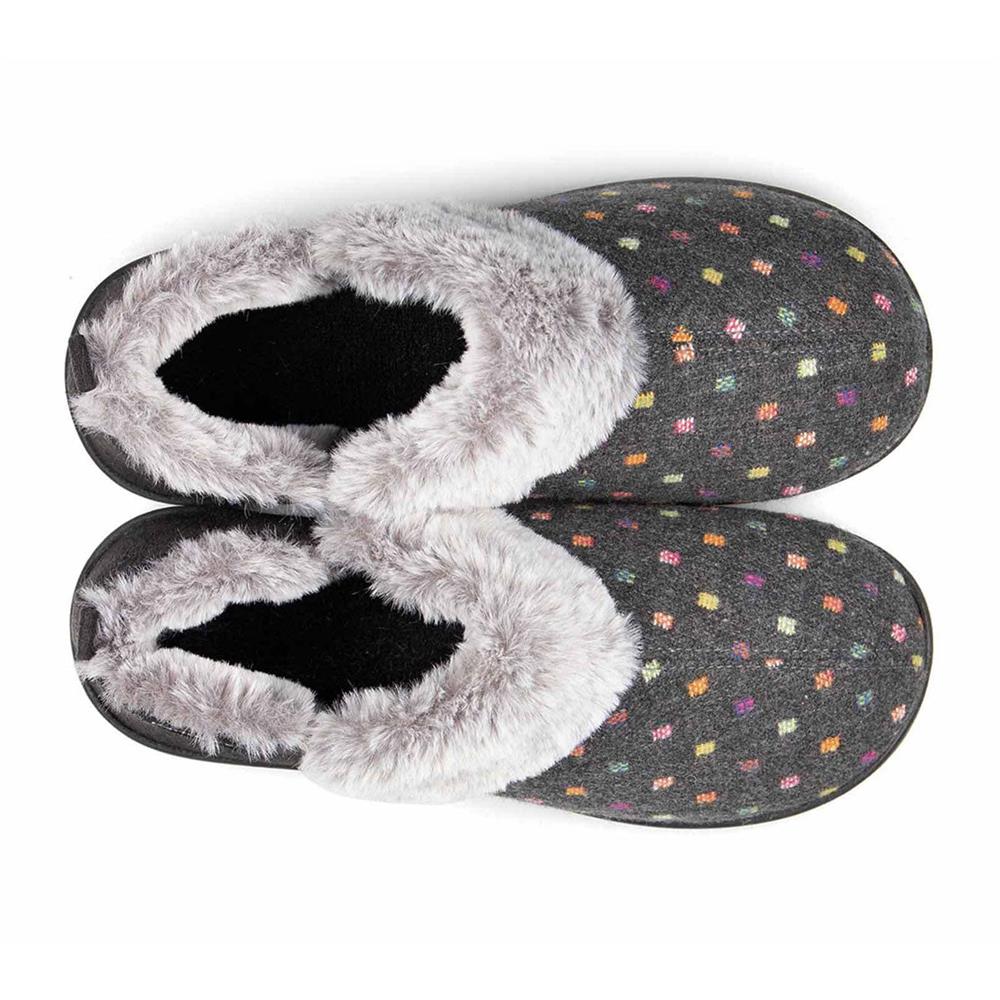 Padders Ladies Slippers 2E Side Stitched Washable DORA - CHARCOAL WOVEN SPOT