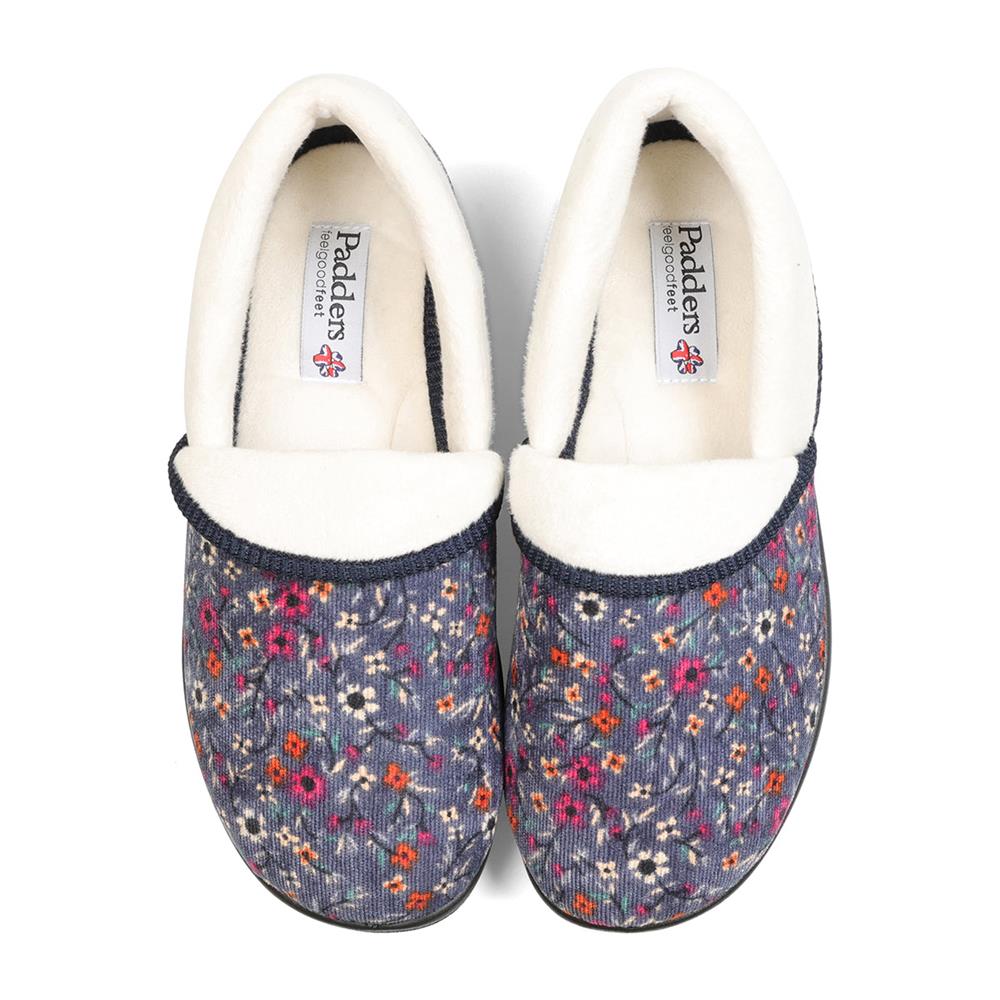 Chaussons pour femme Padders 2E Fit Construction DM MELLOW - Cordon fleuri denim
