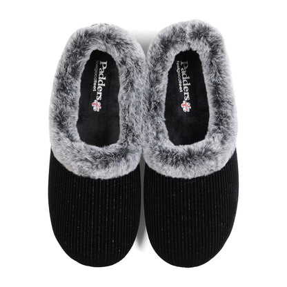Padders Ladies Dual Fit Slippers 2E/3E SHAE - BLACK SPARKLE CORD