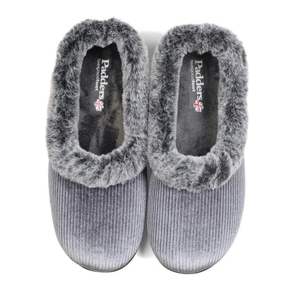Padders Ladies Dual Fit Slippers 2E/3E SHAE - Grey Sparkle Cord