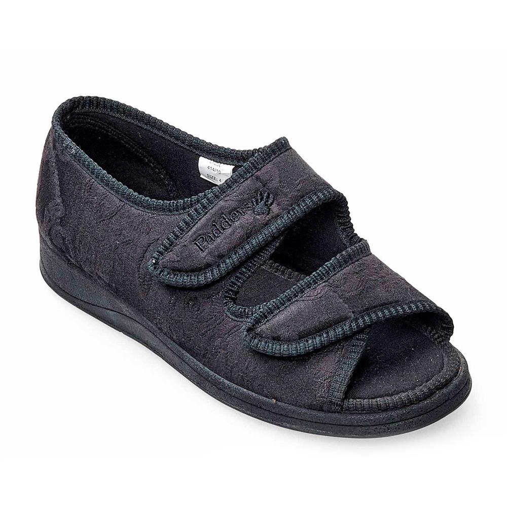 Padders + Ladies Slippers 2E Fit Vulcanised LYDIA - Black