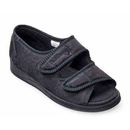 Padders + Ladies Slippers 2E Fit Vulcanised LYDIA - Black