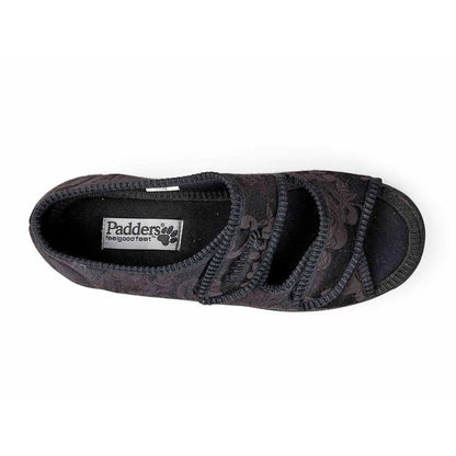 Padders + Ladies Slippers 2E Fit Vulcanised LYDIA - Black