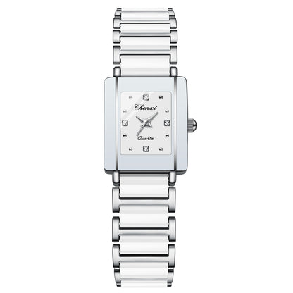 Square Couple Watch for Women and Men Ceramic Quartz Watch