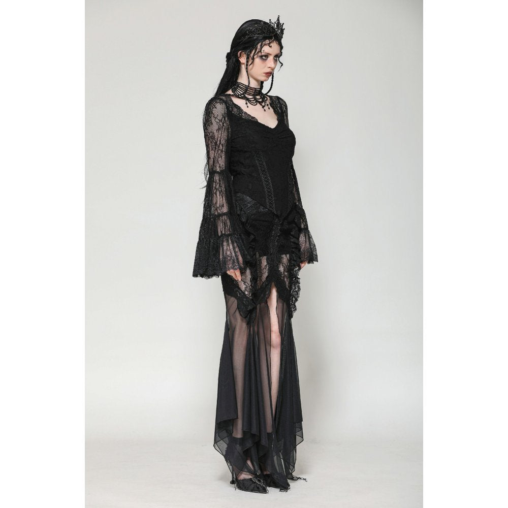 Haut Zuri gothique romantique en dentelle à manches cloche et poignets superposés Dark in Love