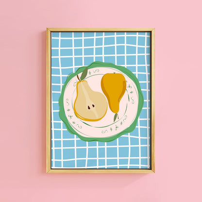 PEAR ON VINTAGE PLATE PRINT