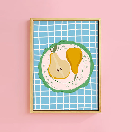PEAR ON VINTAGE PLATE PRINT