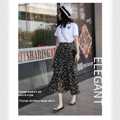 Waist Slimming Irregular Ruffled Long Dress