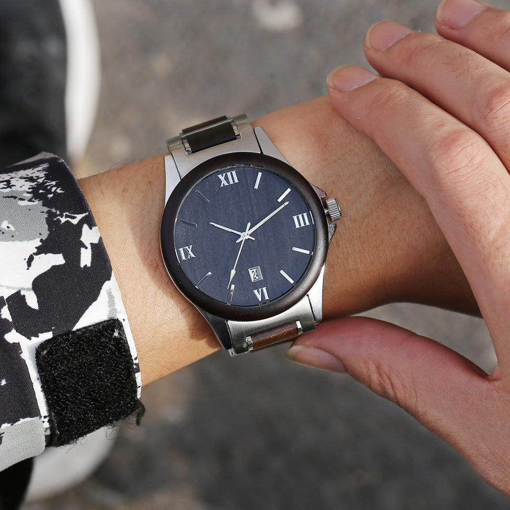 Men Wooden Quarts Watch Waterproof