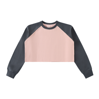 Raw-Hem Color-Block Raglan Crop Sweatshirt