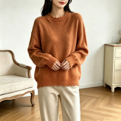 Solid color lace long sleeved pullover sweater