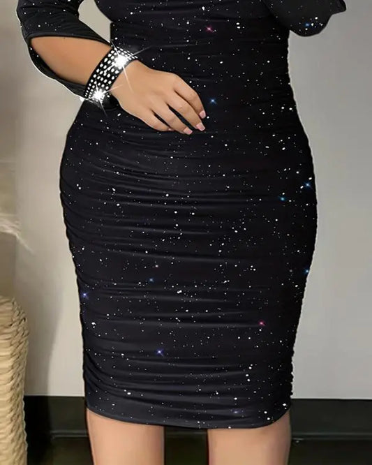 Robe de soirée à épaules dénudées avec strass grande taille