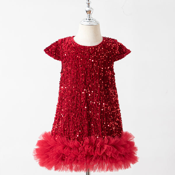 Robe Gilet Fille Fashion à Paillettes et Gaze