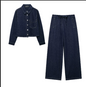 washed blue denim suit