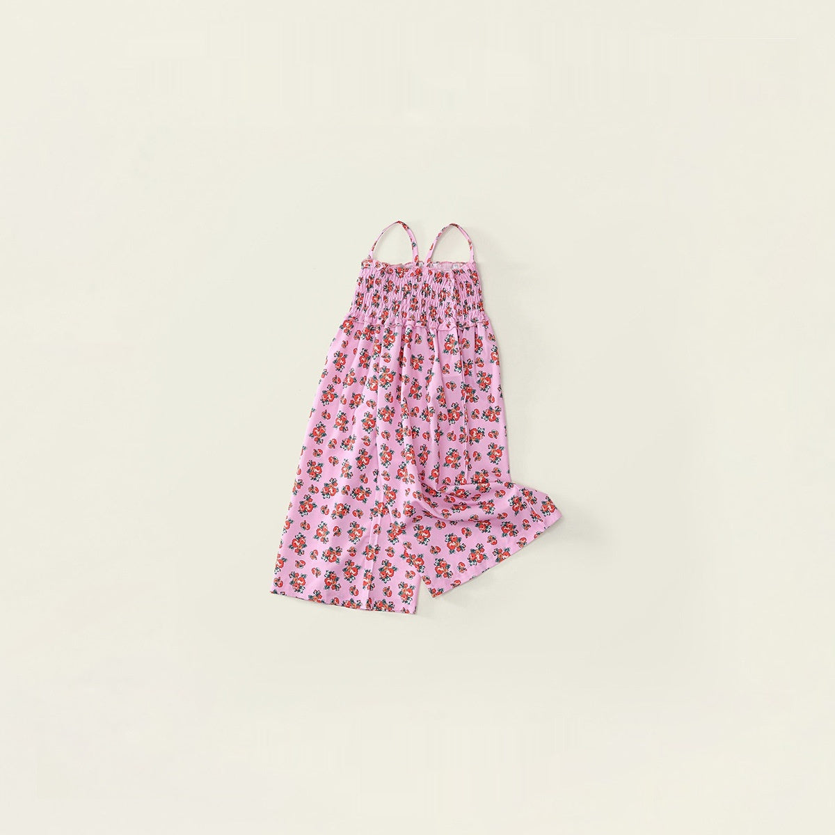 Girls Floral Puffed-Sleeve Wide-Leg Jumpsuit