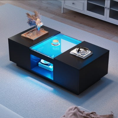 LED Coffee Table with Storage and Drawers