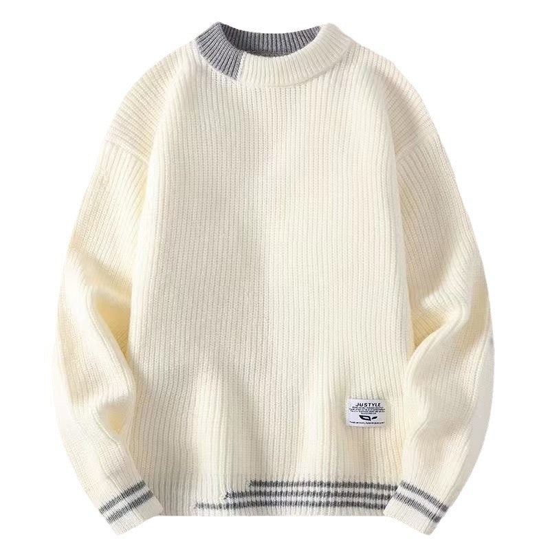 Men's  Block Round Neck Thickened Warm Sweater