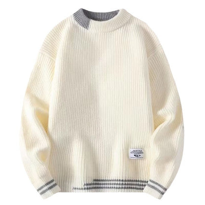 Men's  Block Round Neck Thickened Warm Sweater