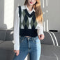 Vintage Diamond Pattern Sleeveless V-Neck Knit Vest