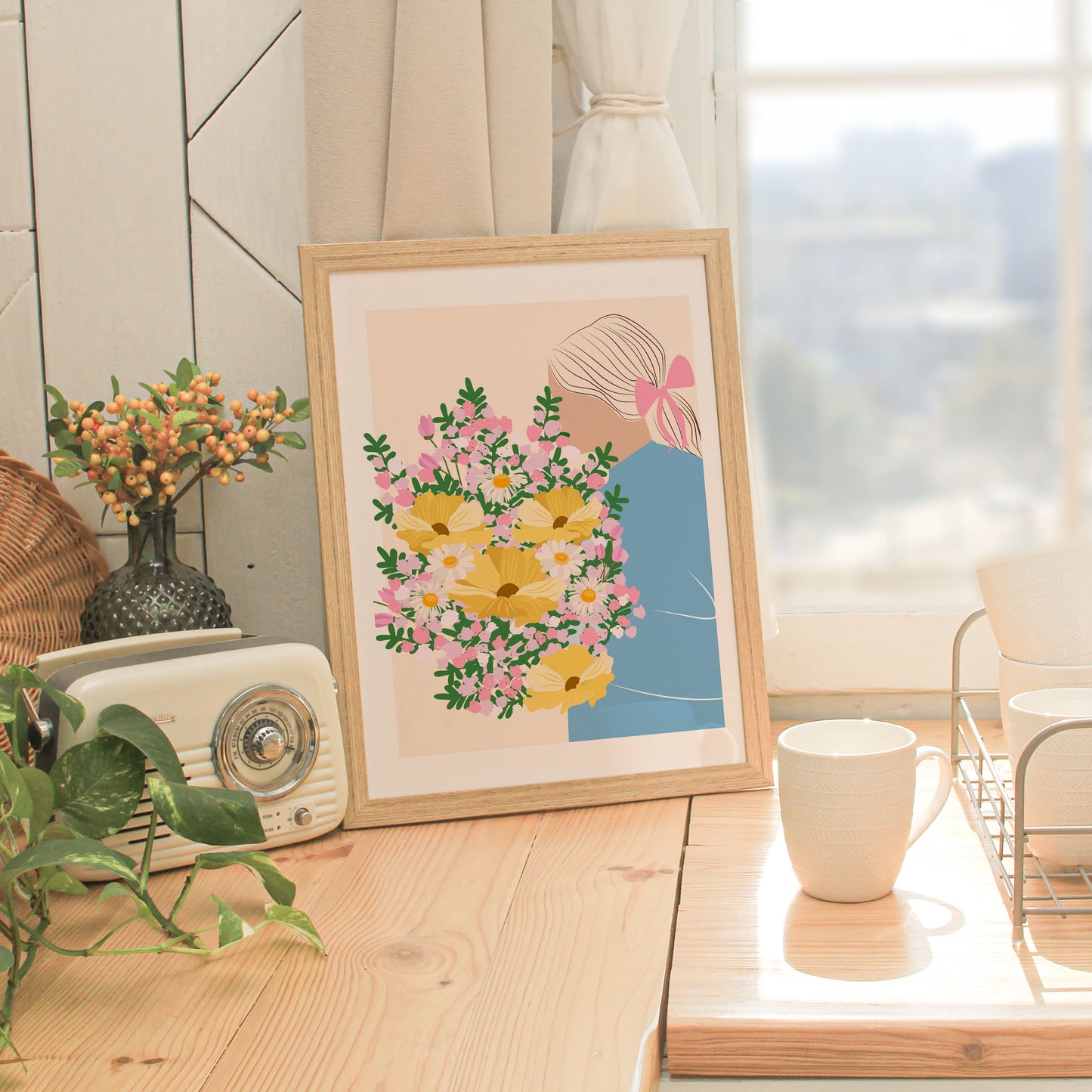 GIRL WITH WILDFLOWER BOUQUET PRINT