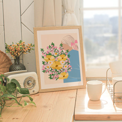 GIRL WITH WILDFLOWER BOUQUET PRINT