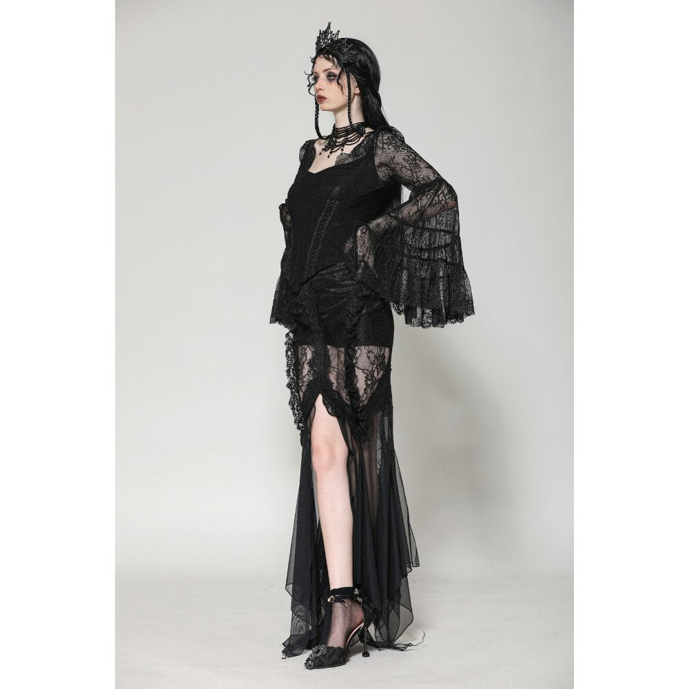 Haut Zuri gothique romantique en dentelle à manches cloche et poignets superposés Dark in Love