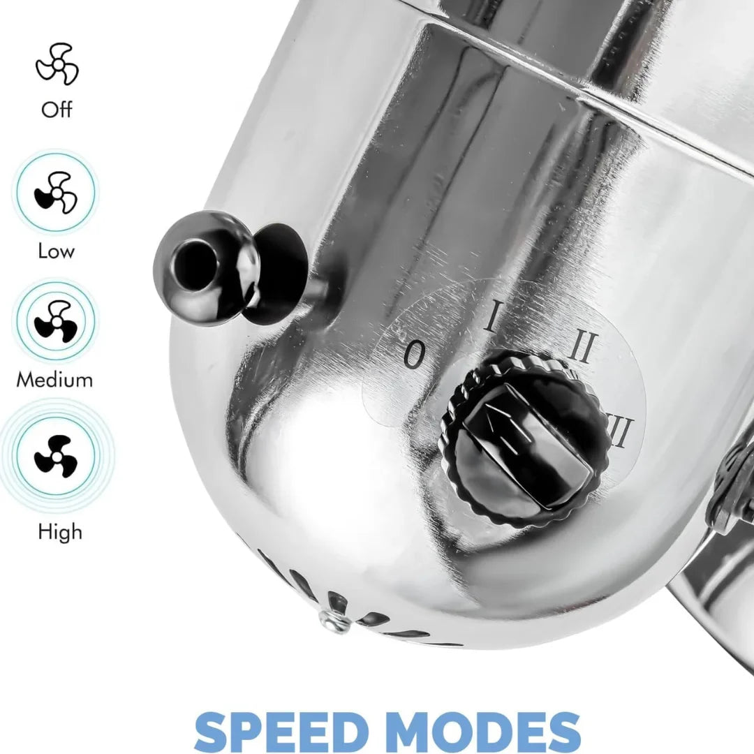 Senelux 12 inch Chrome Desk Fan; Great for Home Cooling and Comfort in Bedrooms, Living Rooms and Offices