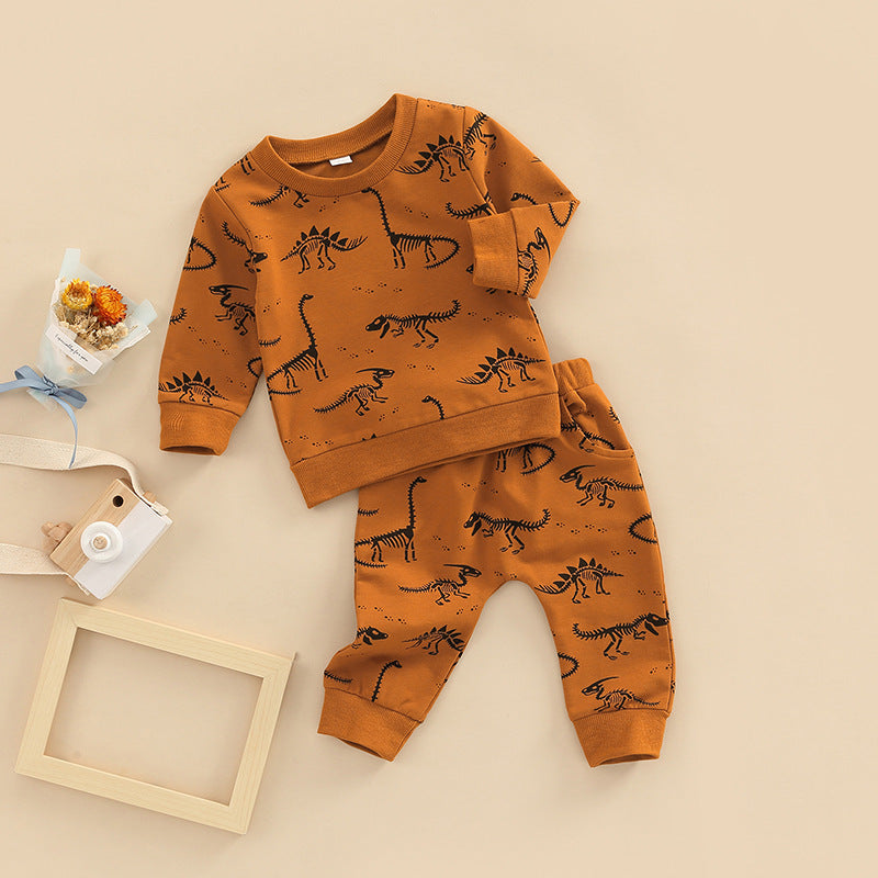 Bone Dragon Floral Print Long Sleeve Pullover Two-piece Set
