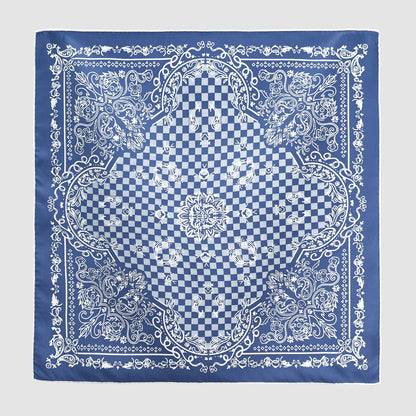 Classic Baroque Check Silk Scarf - 53cm Hand-rolled Men's Square Neckerchief Women's Bandana