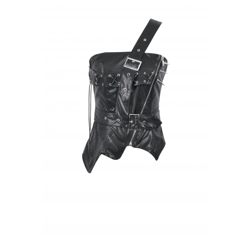 Haut corset en similicuir à une épaule Dark in Love Vespera orné de clous