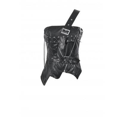 Haut corset en similicuir à une épaule Dark in Love Vespera orné de clous