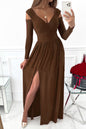 Robe longue fendue à manches longues et décolleté cache-cœur
