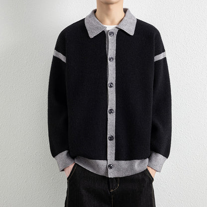 Men's Casual Color Block Lapel Knit Cardigan