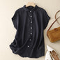 Cotton-Linen Plus-Size Loose Artistic Small Turn-Down Collar Shirt