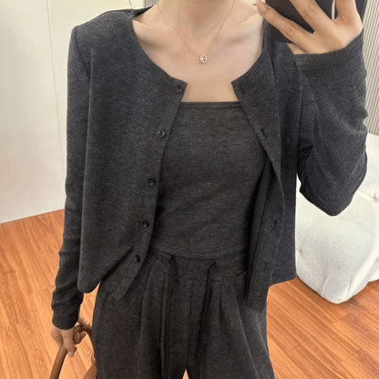 Wide-Leg Pants with Cardigan Jacket, 3-Piece Women's Outfit