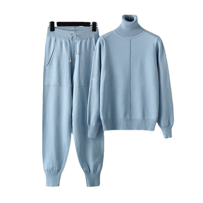 Solid Color Sweater Knitted Two Piece Set